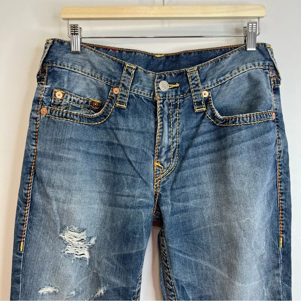 True Religion Men's Jeans Straight Old Multi Wheat BigT Distressed 101122 33x33